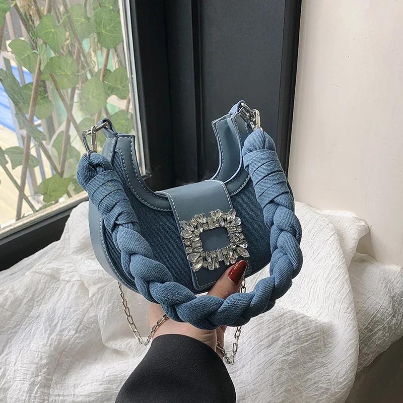 

Простая плетеная сумка-луночка с квадратной пряжкой для девочек, сумка через подмышку, украшенная ромбами, женская сумка через плечо, новая мода