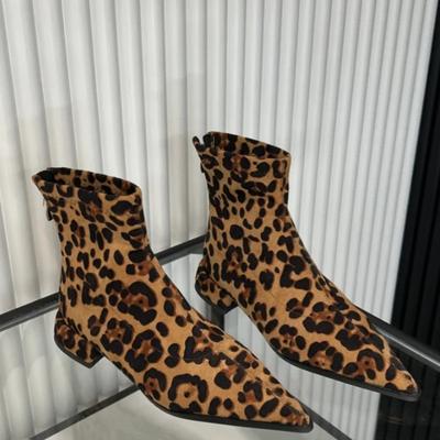 Modeschuhe für Damen 2024 Neue Herbststiefel mit Leopardenmuster für Damen Modische und vielseitige spitze kurze Stiefel Botas De Mujer