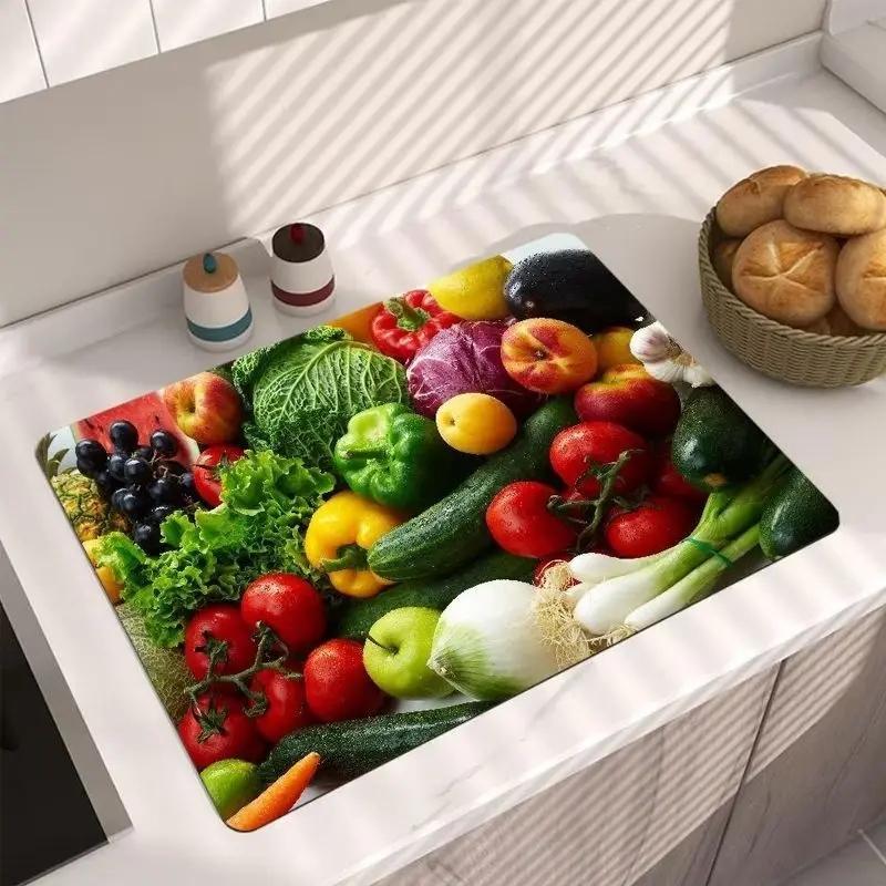 Absorbent Drain Pad Kitchen Mats Dish Drying Mat Anti-slip Tableware Placemat Coffee Rug Kitchen Supplies Retro Home Decoration