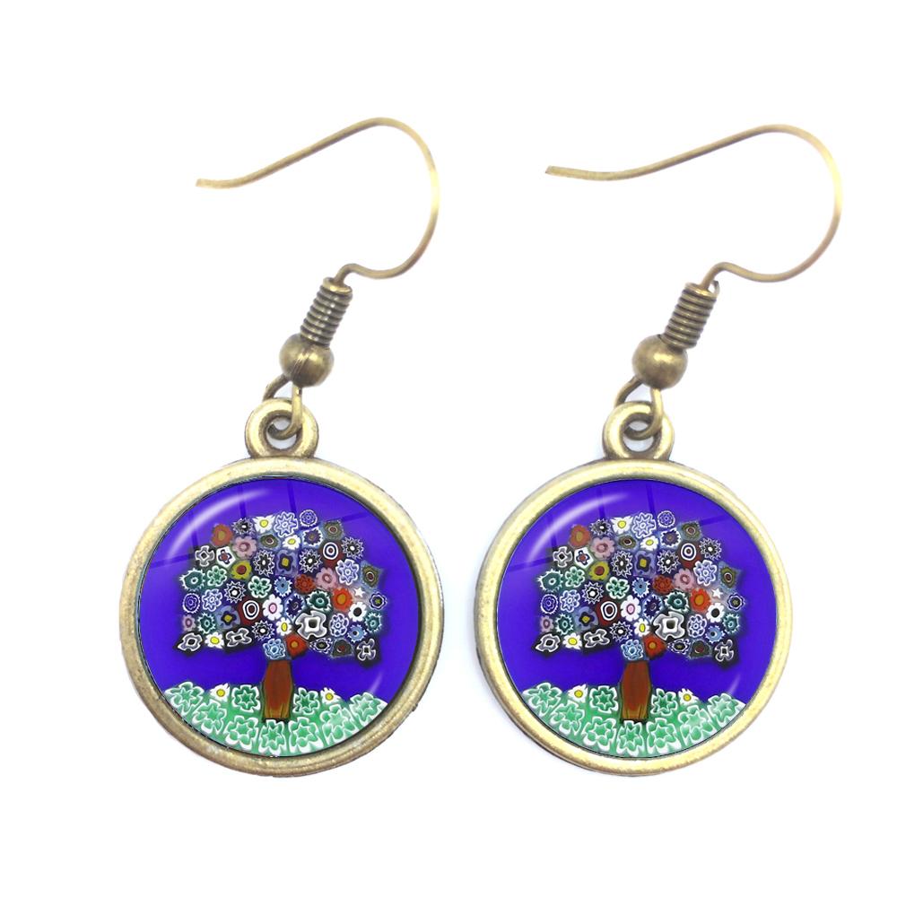 Murano Millefiori Drop Earrings MultiColour Flower 16mm Glass Cabochon Earring Jewelry For Women Girls Gift