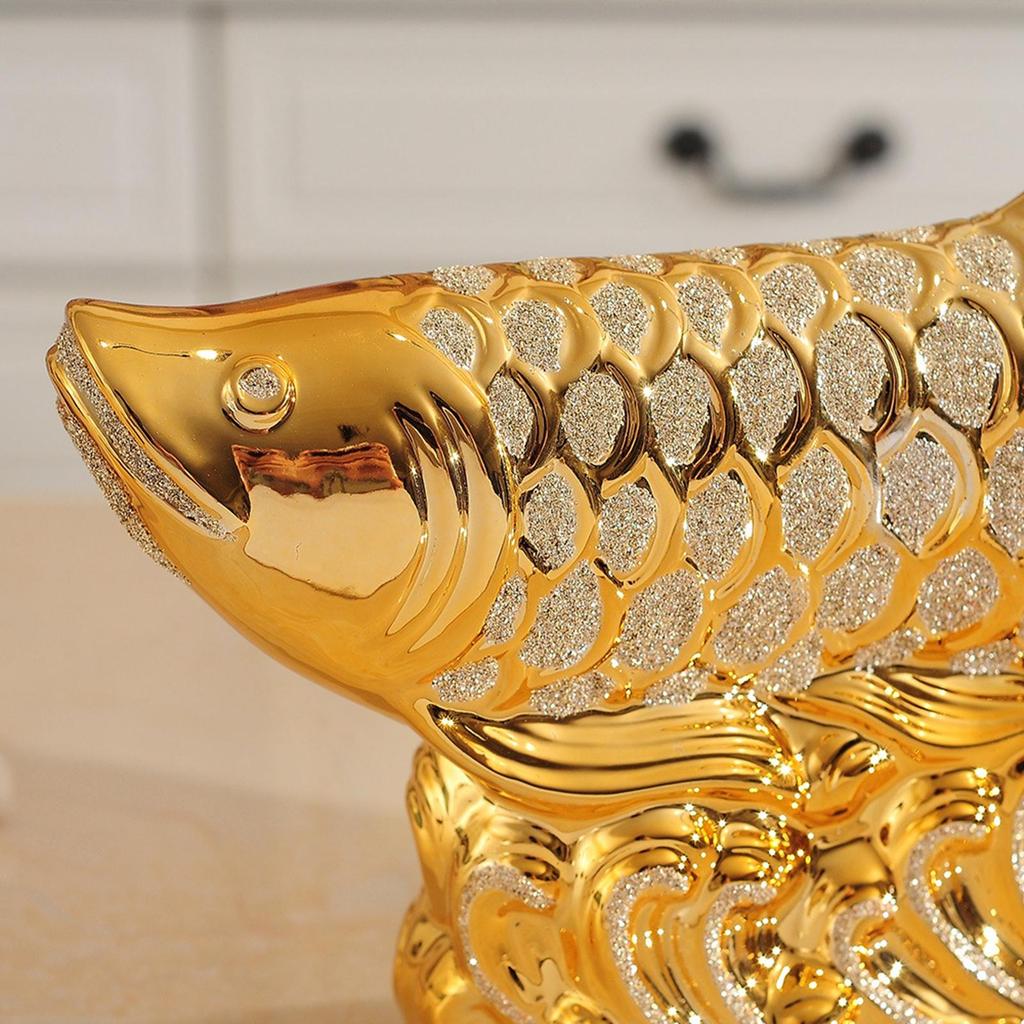 Creative Fish Statue Sculpture Ornament Porcelain Figurine Handicraft for Bookshelf, Tabletop Decor Housewarming Gift