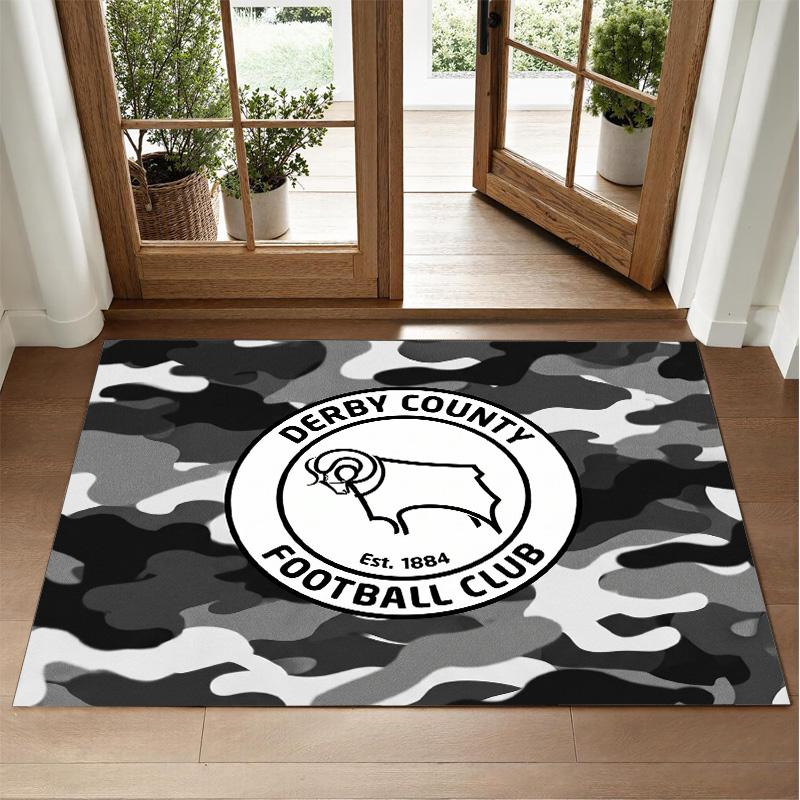 Derby County Football Design Crystal Velvet Rug Soft Decorative Mat for Bedroom Entrance
