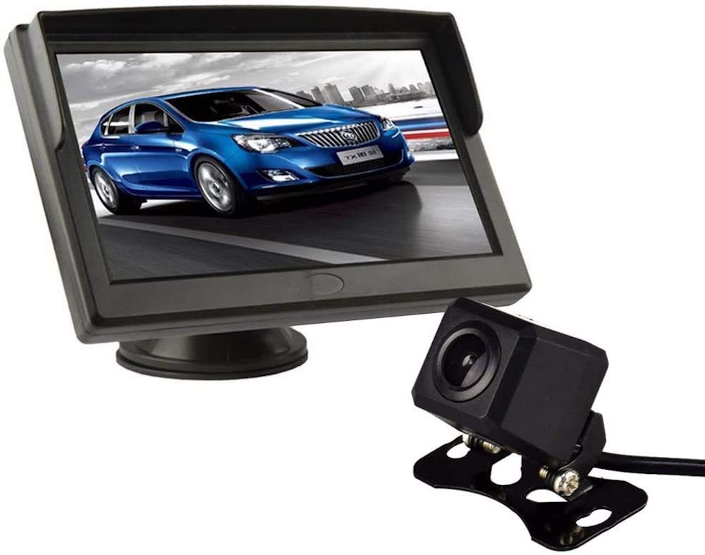 

color monitor and backup camera CCD camera with selectable normal or mirrored guideline IP67 waterproof rating 5-inch set, ultra-compact 170-degree