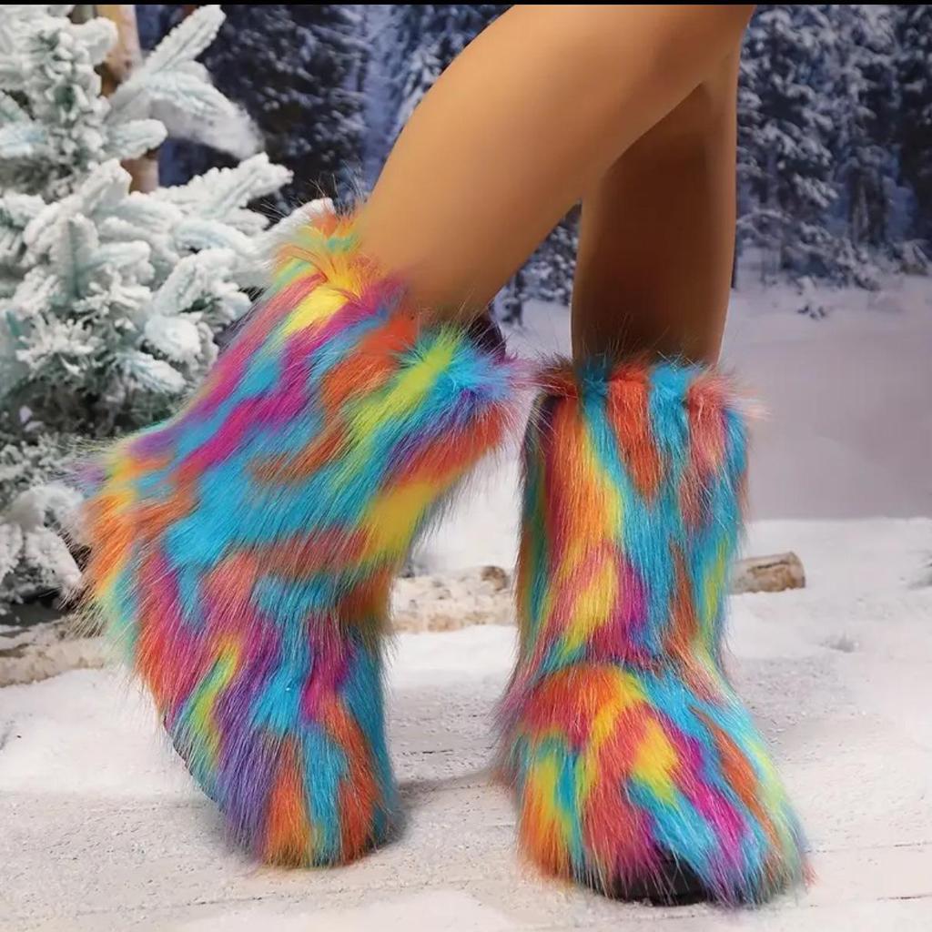 European & American Style Faux Fur Mid-Calf Snow Boots - Warm, Cold-Resistant, Plus Size for Autumn & Winter