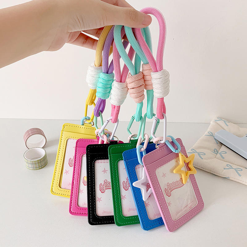 Portable ID Card Badge Holder Korea Version Star Small Photocard Sleeves with Pendant Keychain
