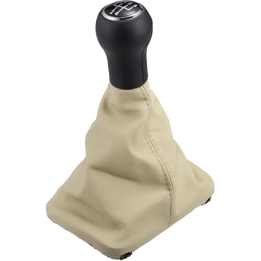 

5 Speed Manual Gear Shift Knob with Boot Dust Cover Compatible for VW Beetle 1998-2009, Durable Faux Leather Black Beige Stick Shifter Lever Knob