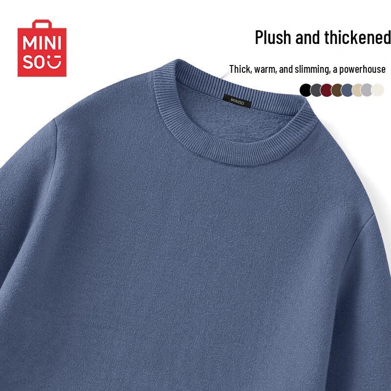 

MINISO Men s 2024 Winter Fleece-Lined Round Neck Sweater L
