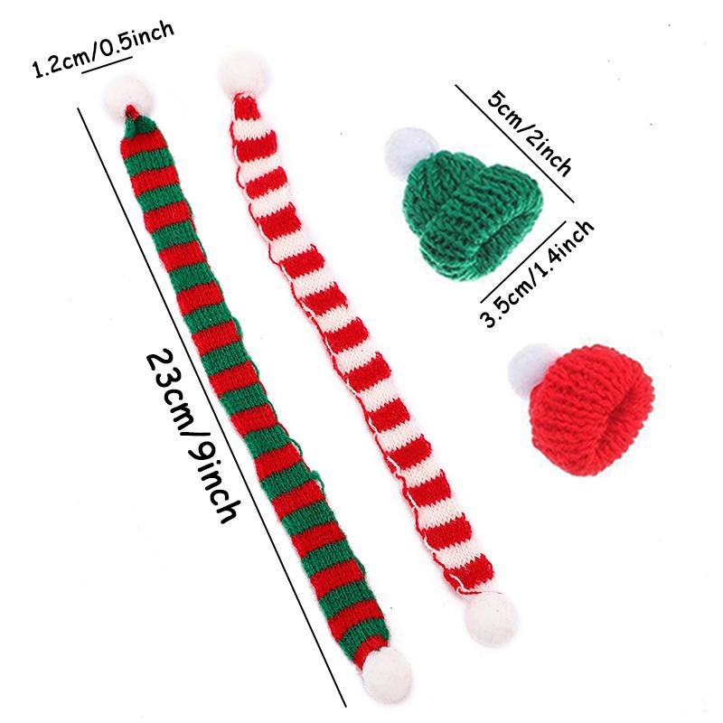 20pcs Christmas Hat Mini Scarf Red and Green Christmas Color Scheme Wine Bottle Decoration Finger Knitting Ball Decoration Hat