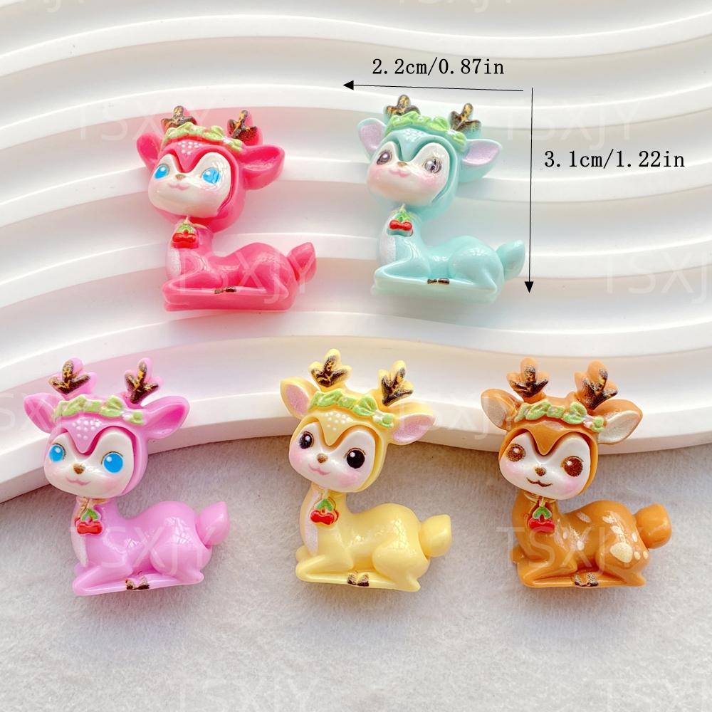 10PCS New Colorful Cute Cartoon 3D Animal Sika Deer Flat Back Cabochon Stone Scrapbook DIY Decor Figurines Crafts Accessories