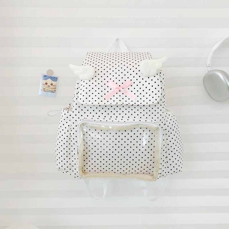 

Y2k Sweet Cute Polka Dot Bag, Pink Bow Wing Decoration Backpack For Women Japanese Large Transparent Ita Bag Student Backpack белый