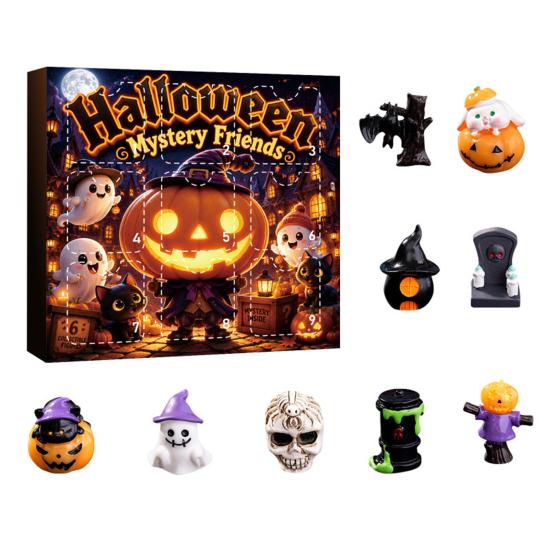 Creative Holiday Scene Decor Halloween Advent Calendar with 9 Mini Resin Figures, Day Spooky Countdown Gift Box To Calendar, Surprise Collectible