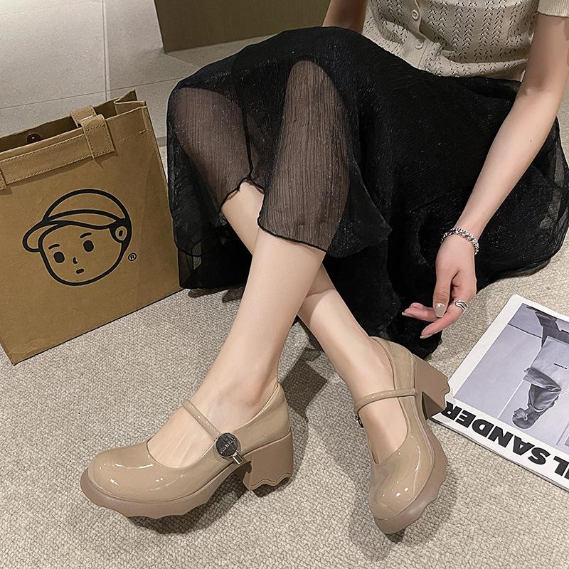 

Лакированные туфли Мэри Джейн с круглым носком, женские, весенне-летние, удобные, на толстом каблуке, с открытым верхом, одинарные туфли, на высоком каблуке, с ремешком через подъем. 40 хаки