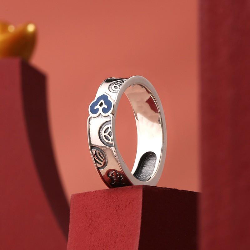 Adjustable Vintage Tibetan Palace Inspired Enamel Ring Men Women Boho Retro Statement Jewelry
