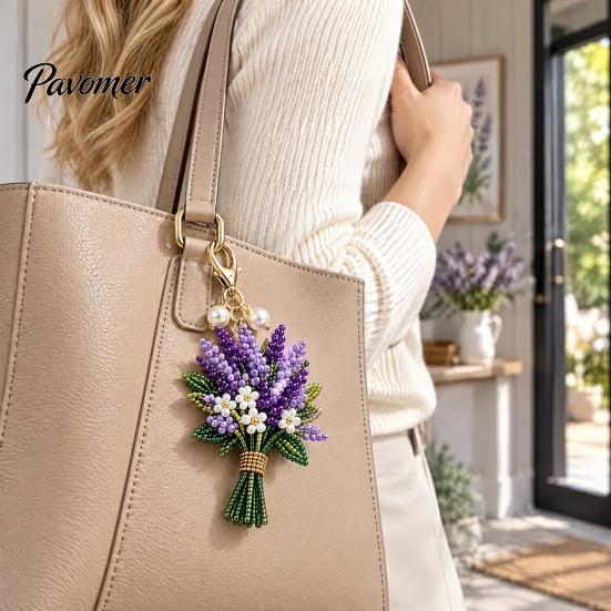 DIY Bouquet Keychain Set Handmade Flower Craft Set, Beaded Making Handicraft Material Pack Kit, Complete Kit for Bag Charm Decorative Pendant