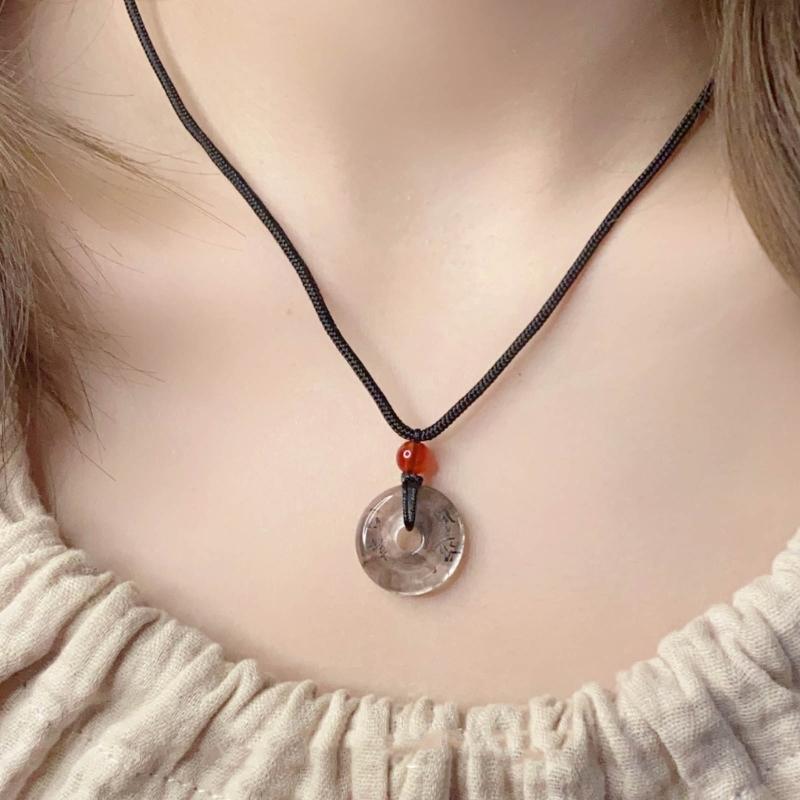 Traditional Chinese Character Good Luck Pendant Necklace Adjustable Rope Peace Buckle Pendant Clavicle Chain Jewelry