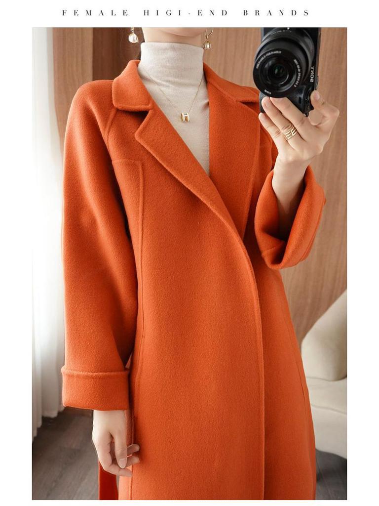 Women's Korean Style Mid-Length Double-Sided Woolen Coat - Autumn/Winter 2022 Collection, White