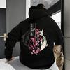 2026 Nieuw Samuraizwaard Koi Vis Hoodie Unisex Zwart Sakura Kerselbloesem Japanse Tekst Achterkant Print Oversized Harajuku Sweatshirt