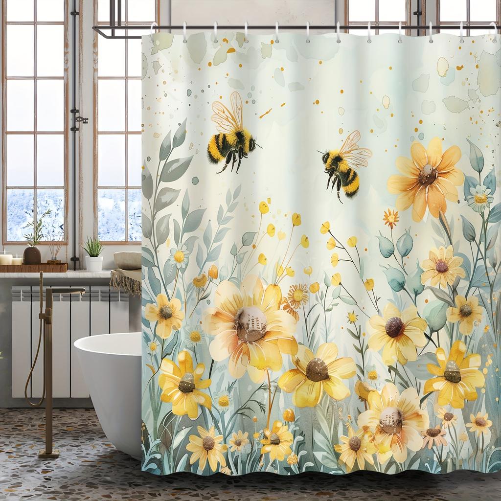 Charming Bees and Daisies Shower Curtain - Whimsical Bath Decor, Perfect for Those Who Love Nature and Floral-Inspired Designs