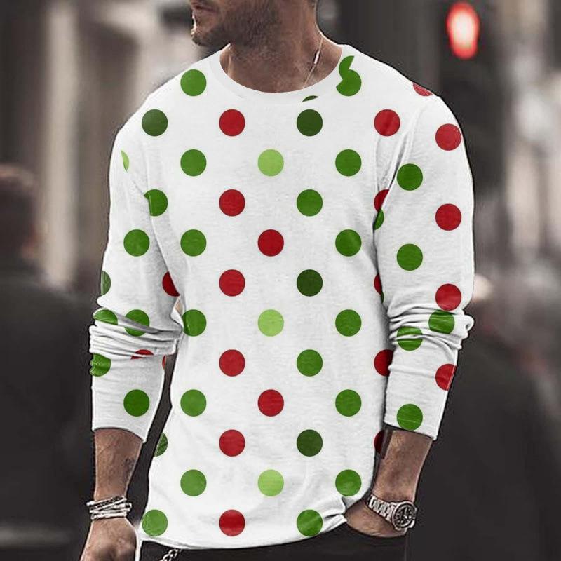 Summer Round Neck Christmas 3D Print Top Fashionable Casual Long Sleeved Men's T-shirts