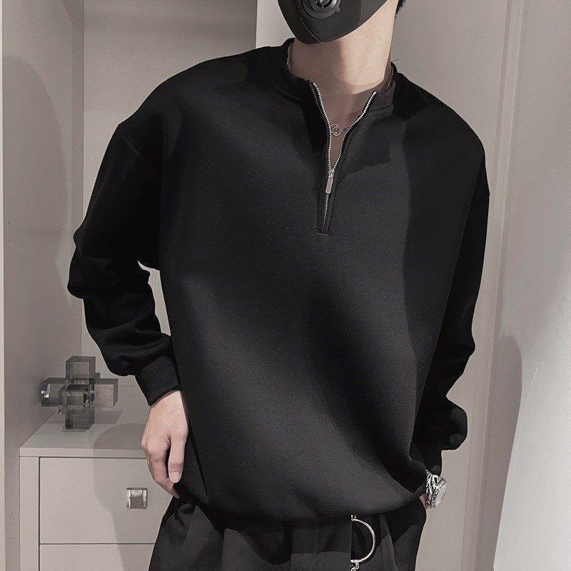 

Men s Korean Style Zipper Stand-Up Collar Sweatshirt: Spring/Autumn Casual Long Sleeve Pullover 2XL чорний