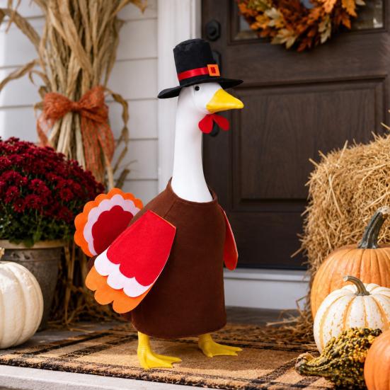 Custom Garden Goose Apparel 1 Set Turkey Outfit, Thanksgiving Porch Costume, Outfit with Top Fall Theme Display Hat And Wings for 23 Inch Statue, Lawn