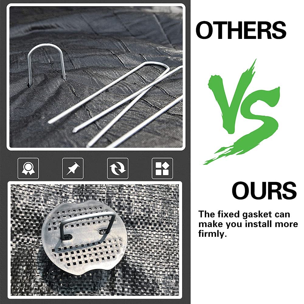 4/6 Inch Landscape Staples 11 Gauge Garden Staples, Galvanized Yard Lawn Stakes U-Shaped Pins Ground Anchors With 50 Gaskets