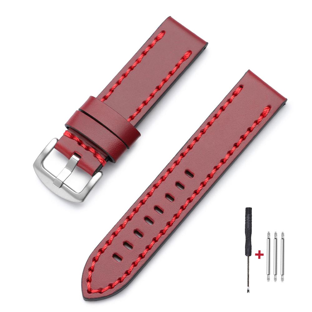 Ručně šitý Kožený Řemínek na Hodinky Vintage Voskovaný Vrchní Vrstva Kůže Řemínek na Hodinky 18mm 20mm 22mm 24mm pro Pánské Hodinky