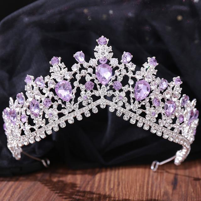Luxury Gold Color Red Rhinestone Bridal Tiaras Crown Vintage Baroque Crystal Diadem For Bride Headbands Wedding Hair Accessories