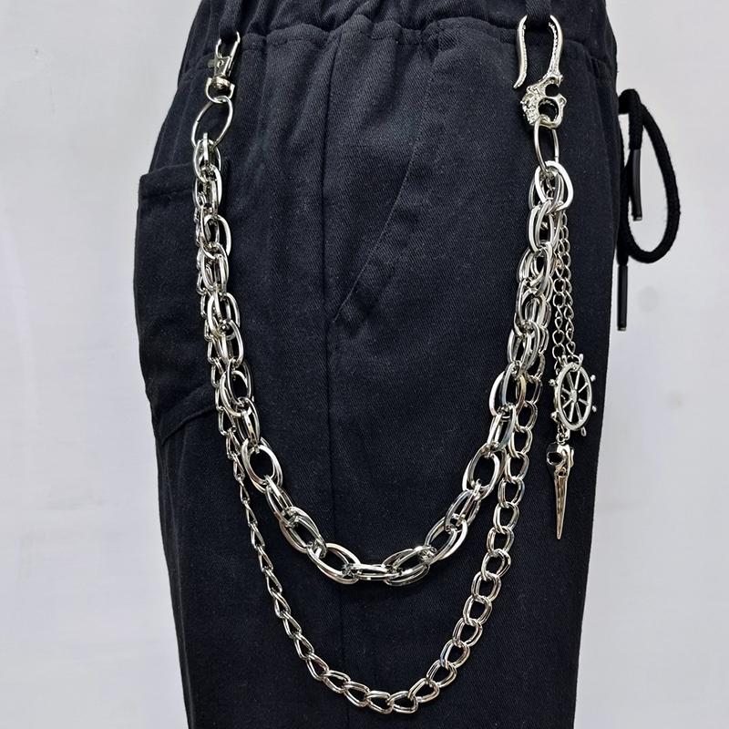 Punk Metal Spider Web Skeleton Pendant Waist Chain Multilayer Jeans Chain Hip-Hop Pants Chain Clothing Accessories Gifts