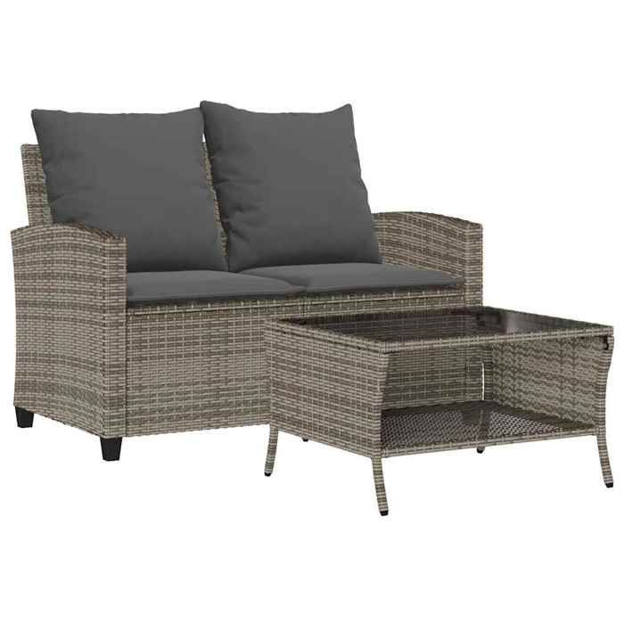 VidaXL Garden Sofa 2-seater Cushions and Table Grey Braided Resin, Outdoor Sofa, Garden Loveseat, Sofa of 4103847