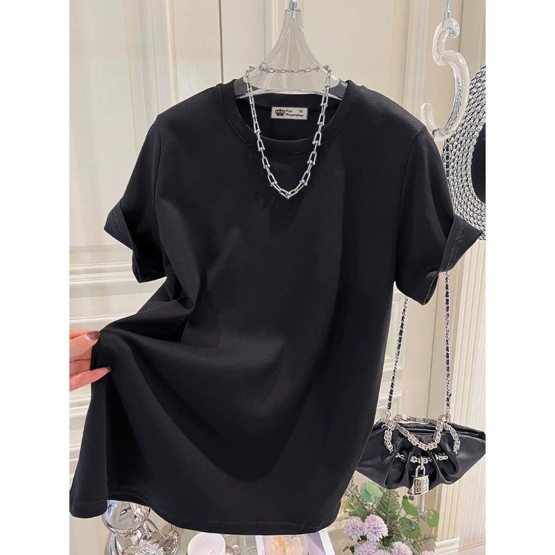 Large Version of Loose T-shirt for Women's Short-sleeved Pure Cotton Summer New Korean Version of Cute Girl Mid-length Top