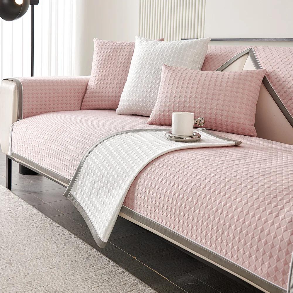 Issilke Sofapute Ensfarvet Fire Sesonger Universell Sofapute Stue Støvtett Sklisikker Kjølig Følelse Sofatrekk