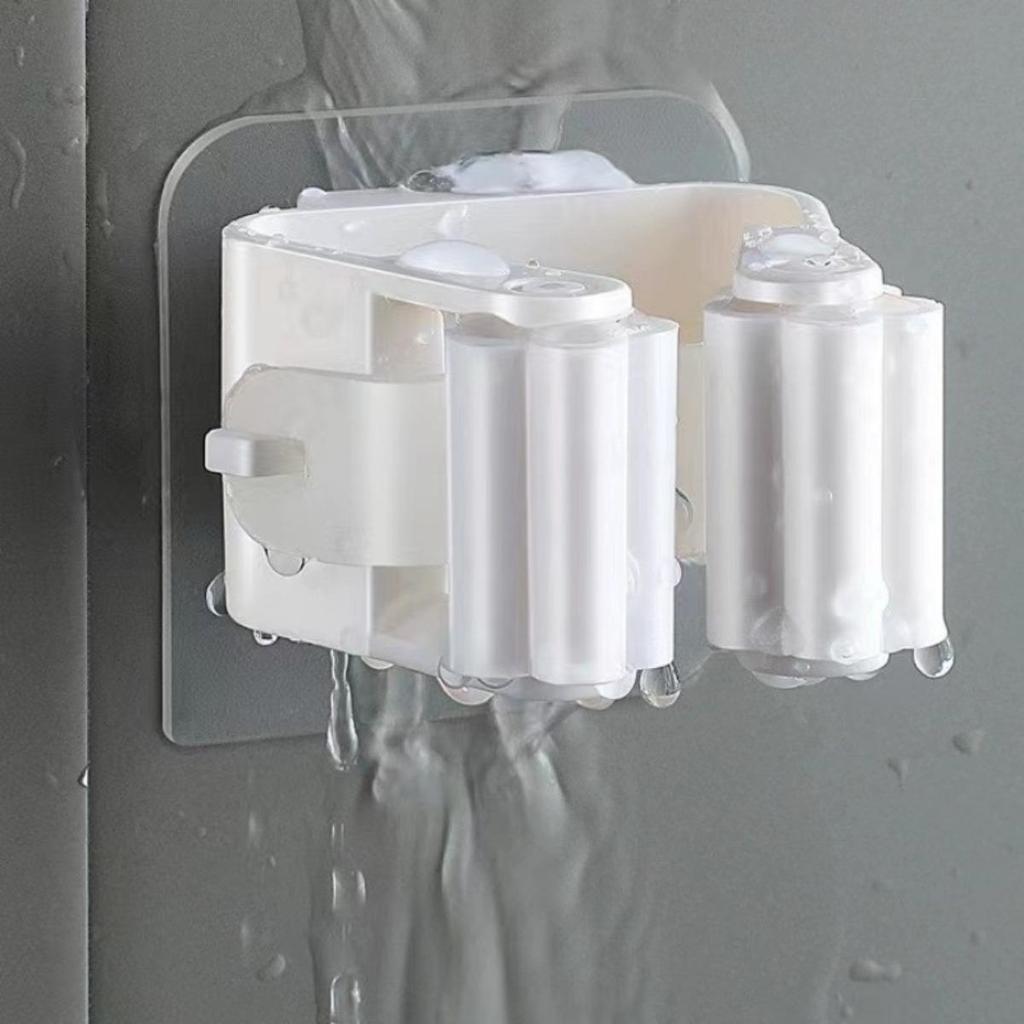 1/2/4 Modern Wall Mounted Mop and Broom Rack - No Drilling Required, Durable Plastic Storage Hooks