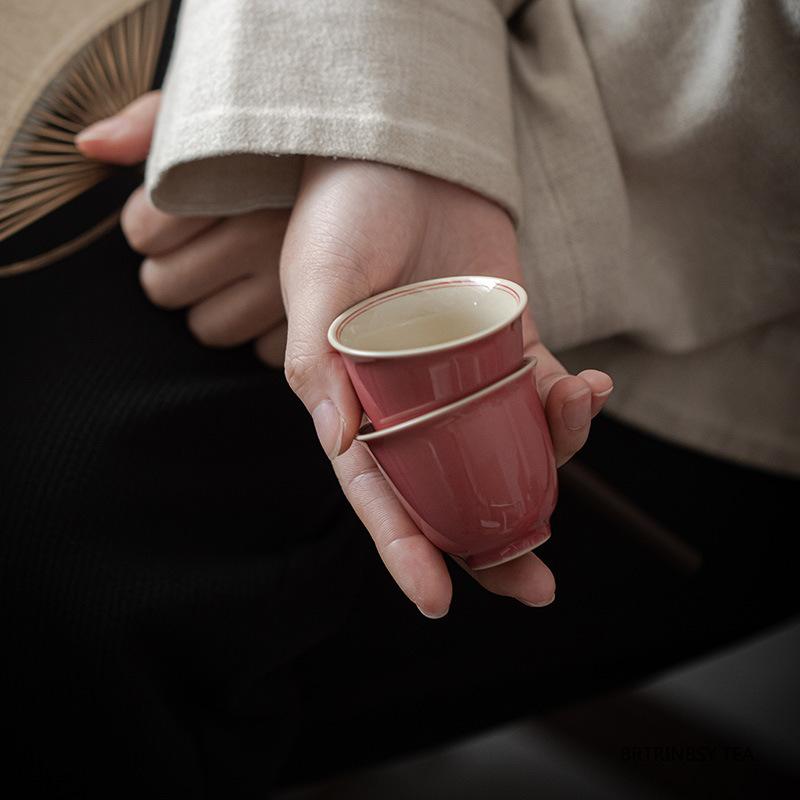 1 Pc Chinese Vintage Ceramic Tea Cup Handmade Solid Color Tea Bowl Travel Personal Master Teacup Household Teaware Tea Set 40ml