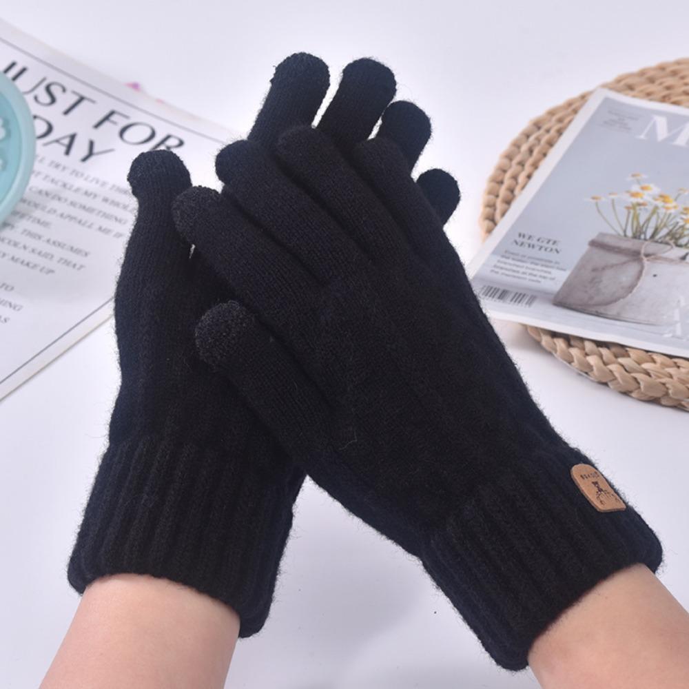 

Elastic Touch Screen Gloves Thicken Full Finger Guantes New Wool Knitted Gloves Women Men чёрный