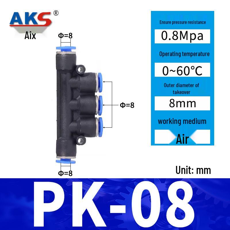 Pneumatic Nylon Air Hose Quick Connect Fittings: PU Straight, PY 5-Way, Cross 4-Way, PZA 3-Way, PE Connector with White/Blue Cap