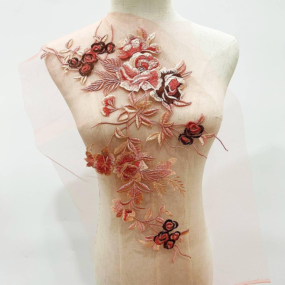 Síťované dno Květinové vyšívané nášivky 3D Květina Svatba Šaty Samolepky Scénické kostýmy