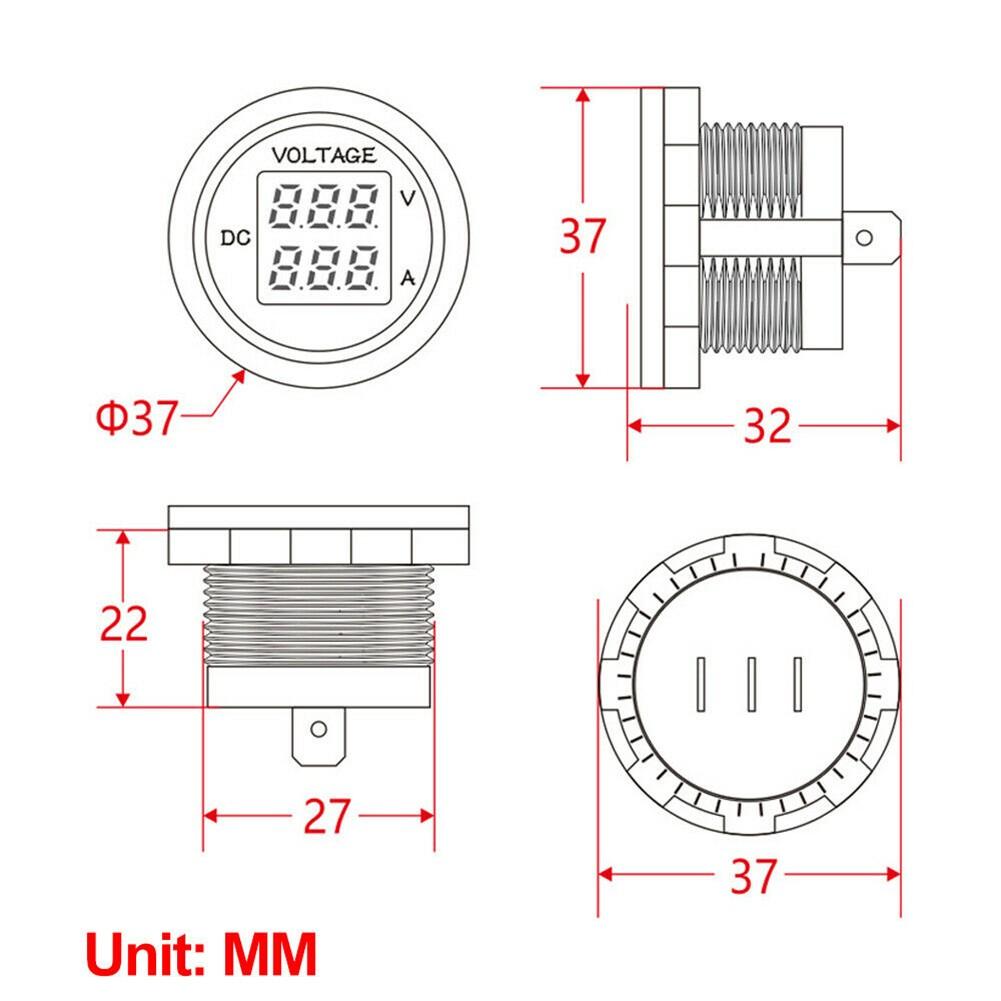 Green LED Digital Display Volt Meter Ammeter Voltage Round Car Voltmeter Amp