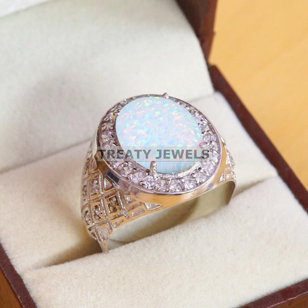 Opal Oval Cut Gemstone With 925 Sterling Silver Ring For Men's #B340 JL375682006677