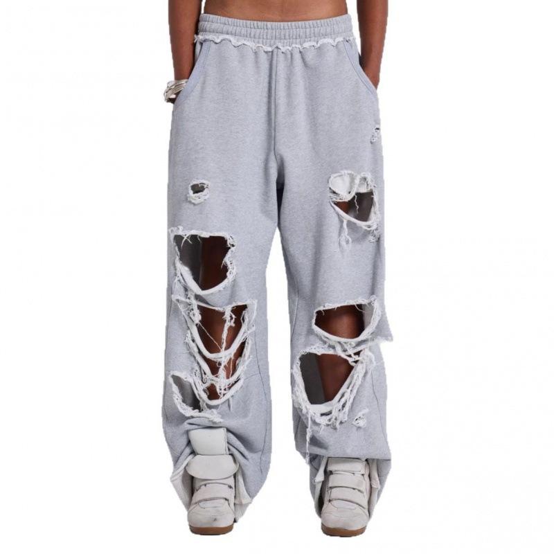 JADE Trendy Casual Pants Street Hip Hop Ripped Design Wide-leg Sweatpants Trousers