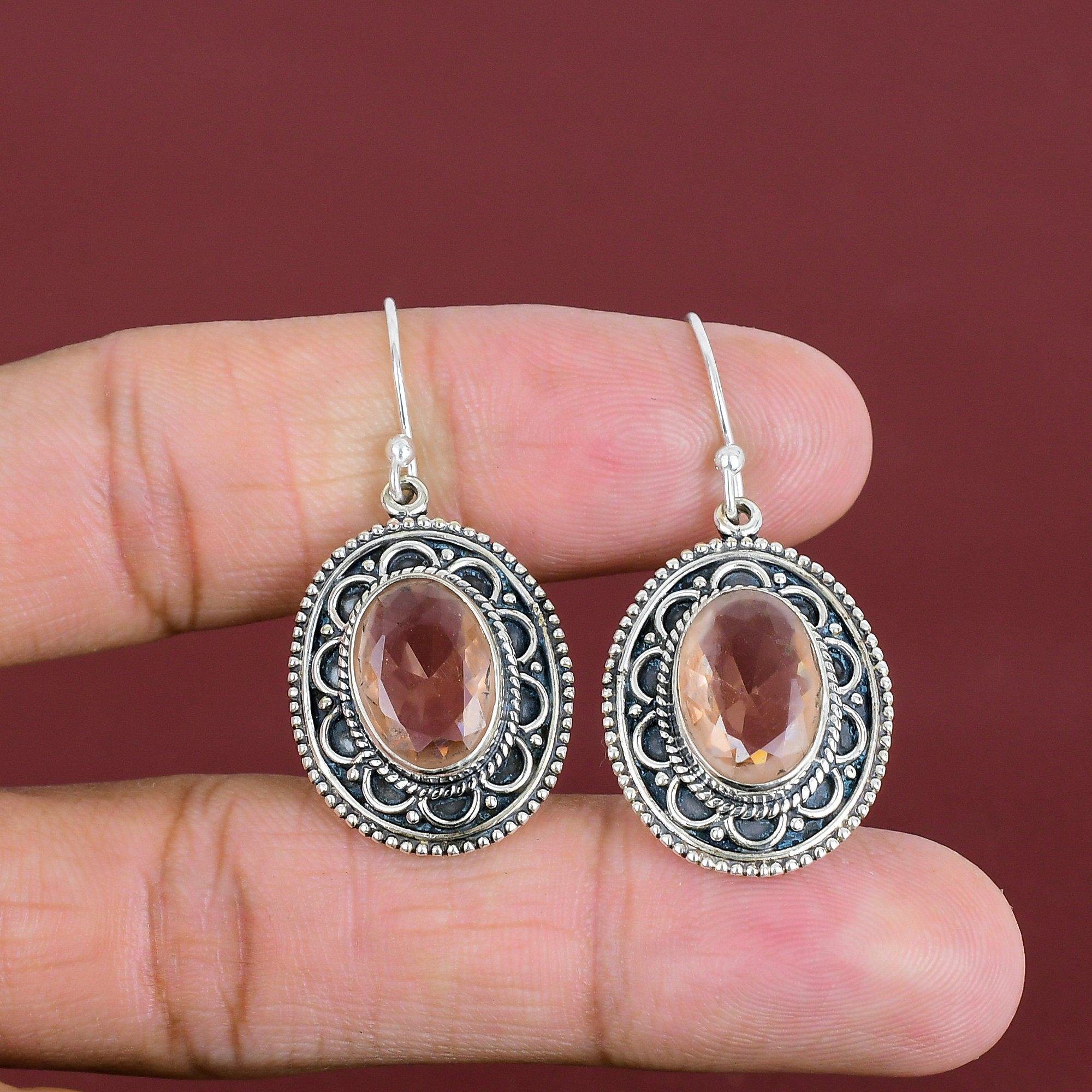 Faceted Morganite Earrings Natural Gemstone Earring 925 Sterling Silver Earring Handmade Birthstone Jewelry Vintage Earring Engagement Gifts
