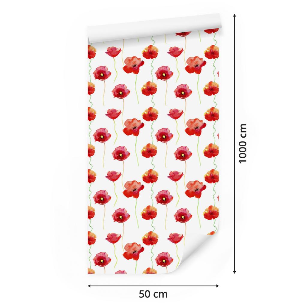 Watercolor Poppies Wallpaper for Living Room and Bedroom 50x1000