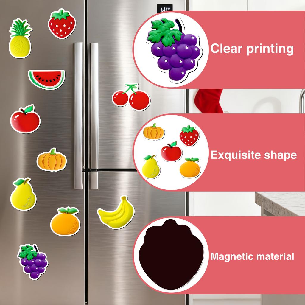 Set di Frutta Cartoon da 10 Pezzi/Laccetto Magnetico, Confezione Regalo Festa di Famiglia con Frutta Cartoon, Riconoscimento Interattivo della Frutta in Famiglia