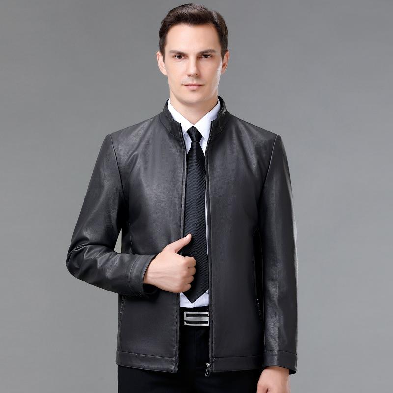 Genuine Leather Men's High-end Coat Sheepskin Middle-aged Business Casual Men's Stand-up Collar Velvet Jacket