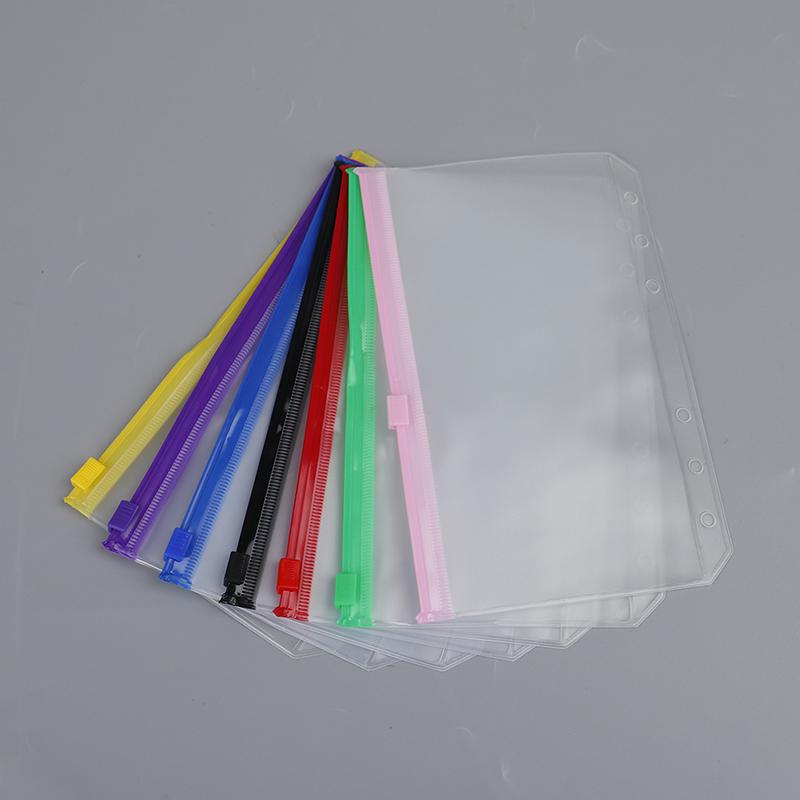 4pcs A6 6-Hole Binder Pockets Waterproof PVC Envelopes Zipper Binder Pouches Office Organizing Bag Student Storage Supplies