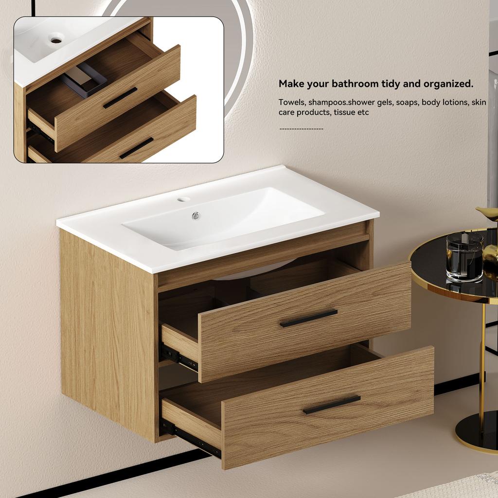 75cm Bathroom Cabinet Light Oak with Ample Storage Space - 2 Drawers