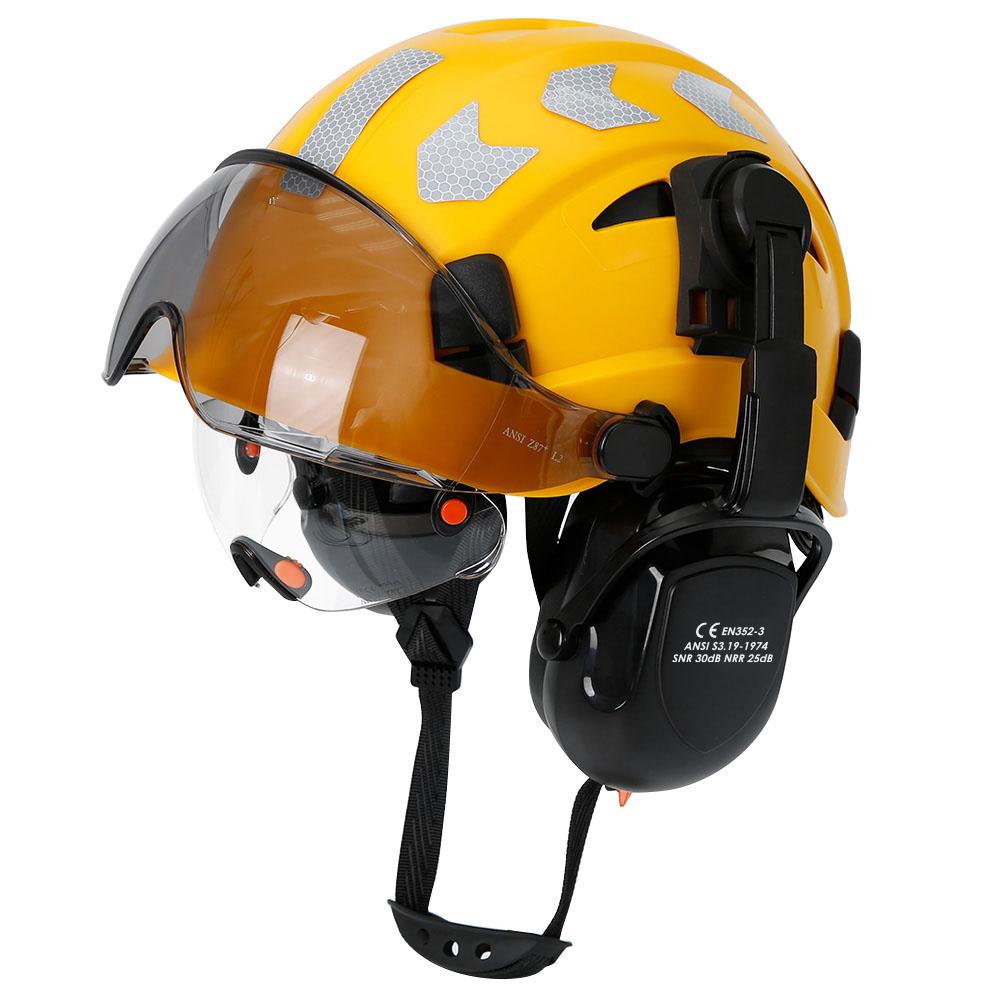 CE Construction Safety Helmet With Visor Built In Goggles Earmuffs Reflective Stickers For Engineer ABS Hard Hat ANSI Industrial