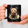 Ceramic Mug with Black Bear, Flower and Grass Design for Coffee, Tea or Hot Drinks