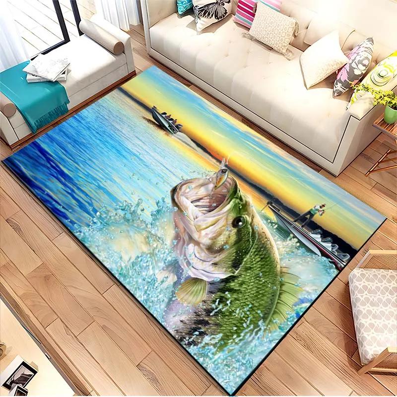 Lure Fishing Rug Anti-Slip Mat Dining Room Living Room Area Rug Soft Bedroom Rug Fishing Lovers Gift Home Decor