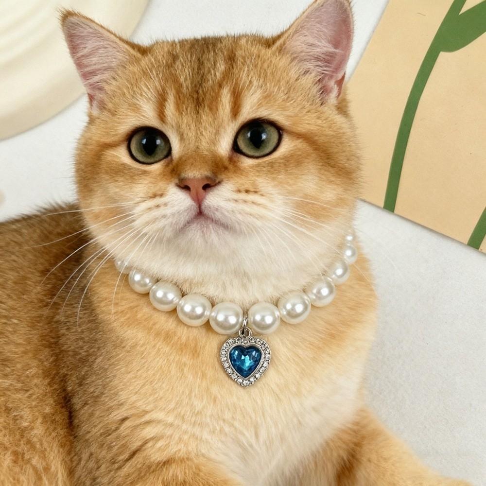 Heart Shaped Pet Pendant Elastic Rhinestone Cat Pearl Necelace Charm Pet Jewelry Dog Cat Pet Collar Pet Costume Accessories